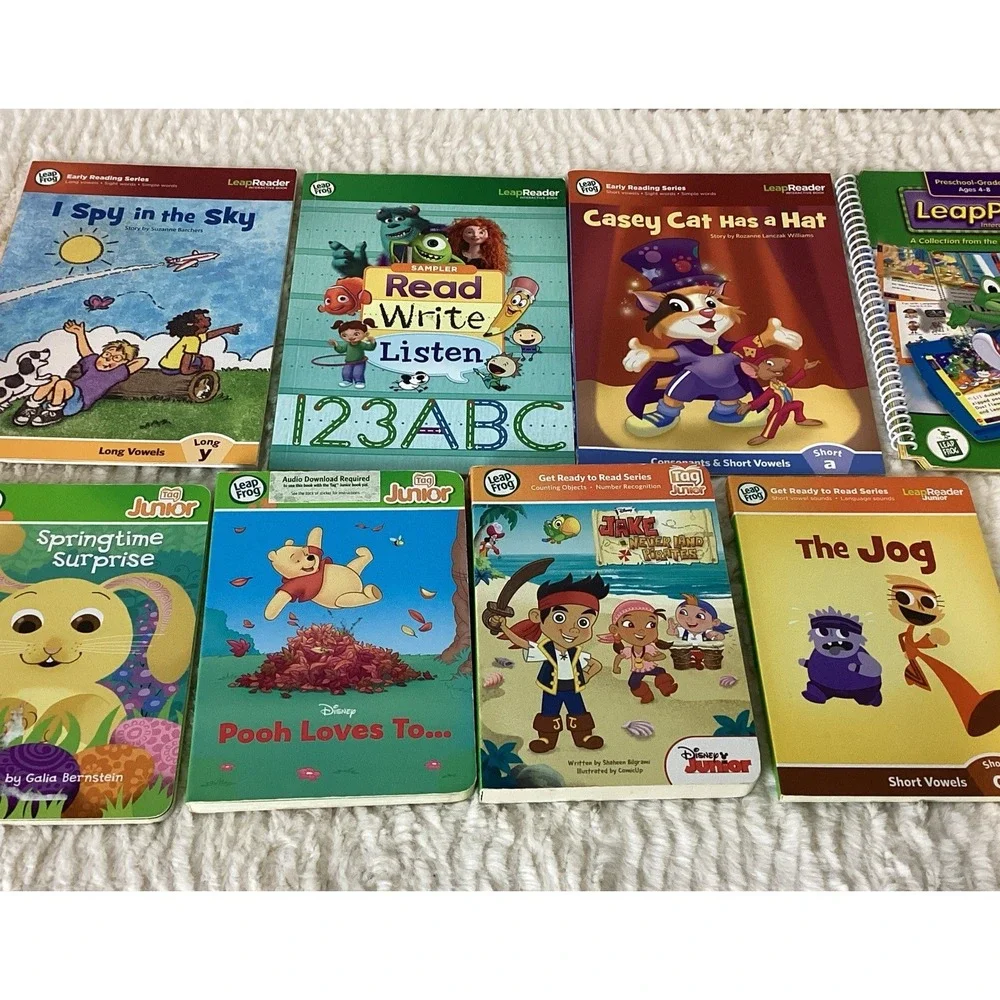 Lot of 8 Leap Frog Tag Junior Reader Books Leap Pad + Math Circus DVD - NO PEN